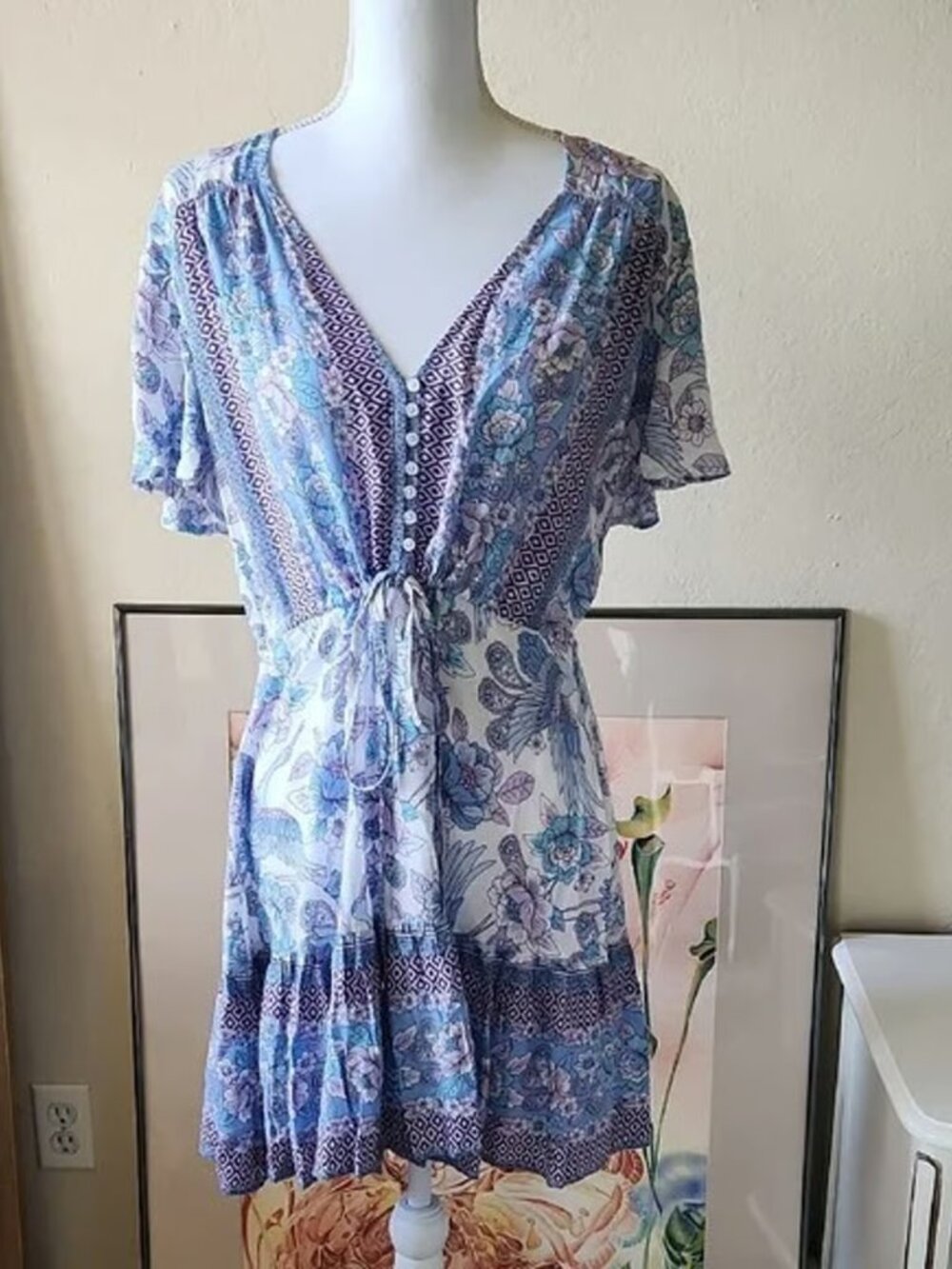 Swell Floral Botanical Cranes Sundress M/L Feminine Romantic Cottagecore